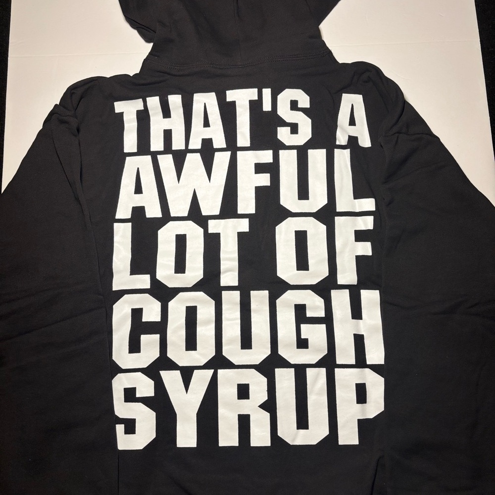 Black Hoodie with Bold White Text